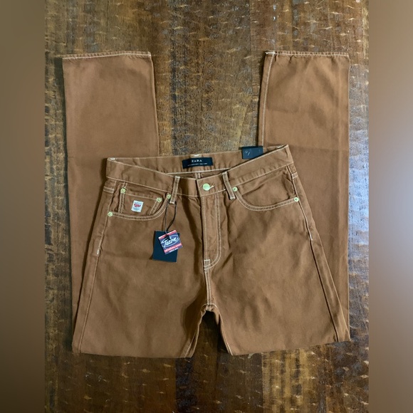 NWT Zara Man Men’s Size 31x Eathtone Color Textured Weave Trousers - Picture 7 of 14